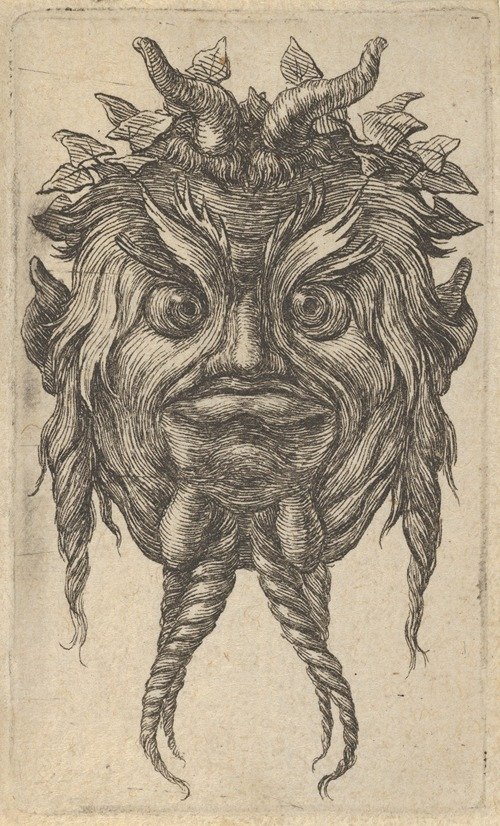 Satyr Mask with Horns and a Twisted Beard Wearing an Ivy Wreath (1635–1645)