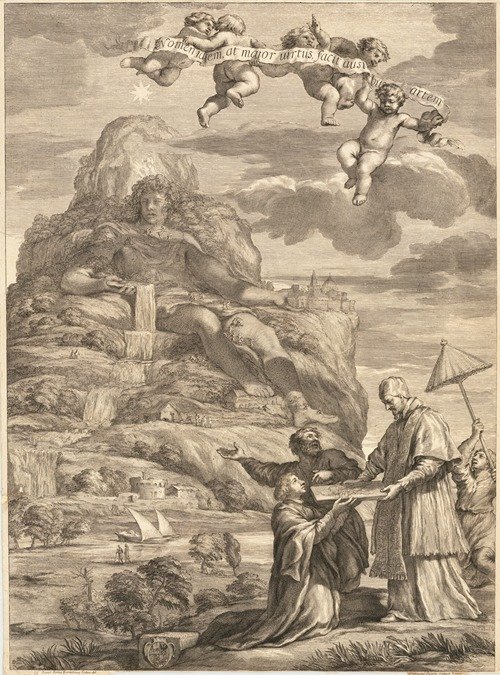 Alexander the Great Carved Into Mount Athos (Nomen idem, at maior virtus, facit ausibus artem) (1666)