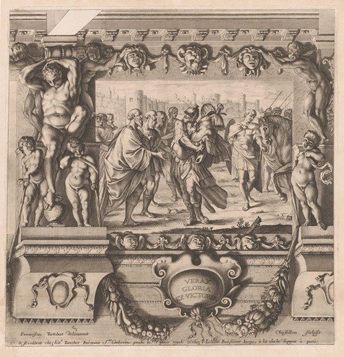 Romulus dedicates the spoils of the defeated king Acron to Jupiter (1659)