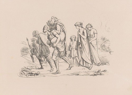 Aeneas flees Troy with his family (1873)