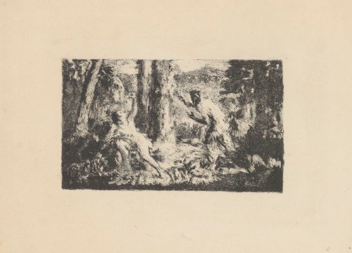 Satyre courant derrière une nymphe
