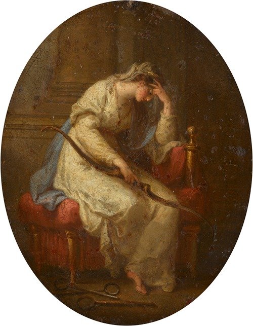 Penelope weeping over Ulysses’s bow
