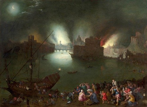 Aeneas rescuing his father from the burning Troy (1593)