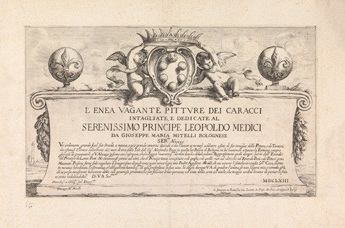 Two putti hold a large crown over the Medici coat of arms in the upper centre (1663) — Giuseppe Maria Mitelli