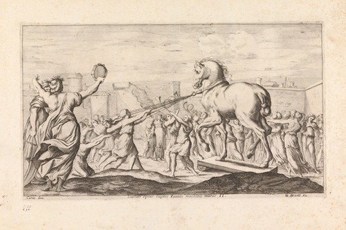 The Trojan horse entering Troy (Scandit equus ruptos Fatalis machina muros) (1663)