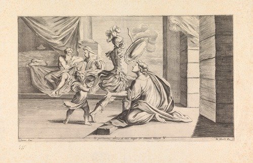 Creusa and Ascanius trying to stop Aeneas from leaving (Si periturus abis, et nos rape in omnia tcum) (1663)