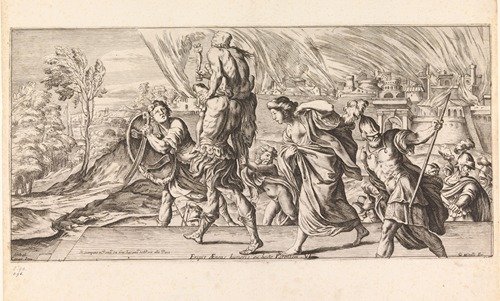 Aeneas fleeing Troy with his family (Eripit Aeneas humeris ex hoste Parentem) (1663)