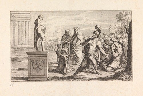 Aeneas offering a sacrifice to the Gods (Coelicolum Regi mactat in littore taurum) (1663)