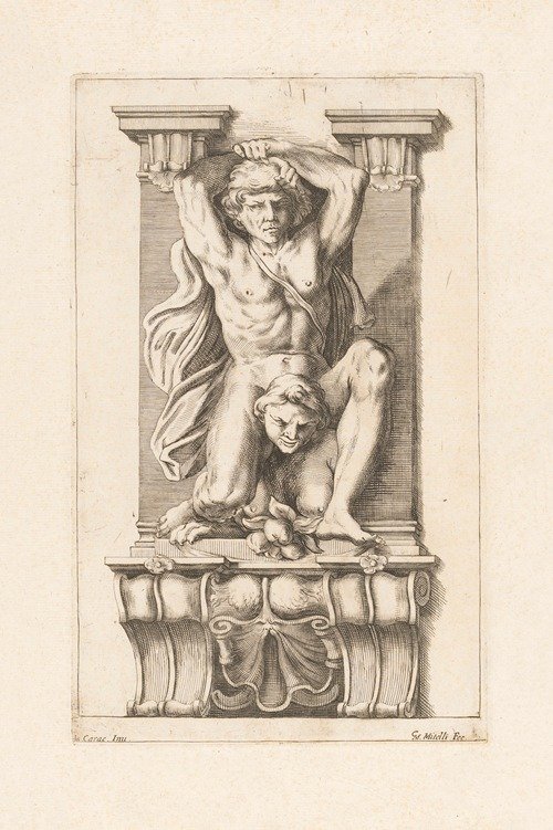 Man subdues a harpy (1663)