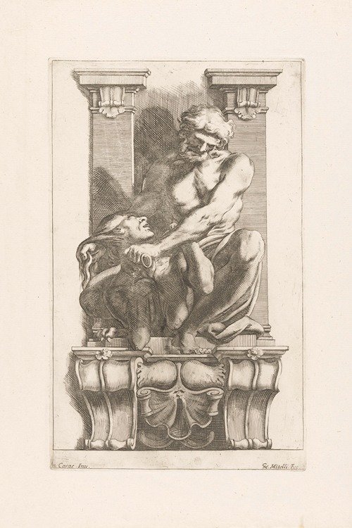 Man subdues a harpy (1663)