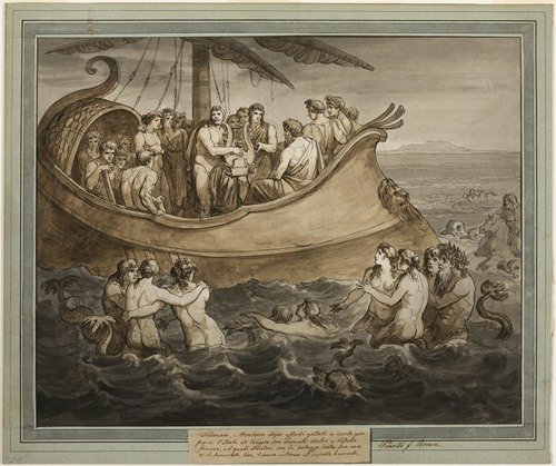 Telemachus and Mentor in a Galley after Fleeing the Island of Calypso, from The Adventures of Telemachus, Book 8 (1808)