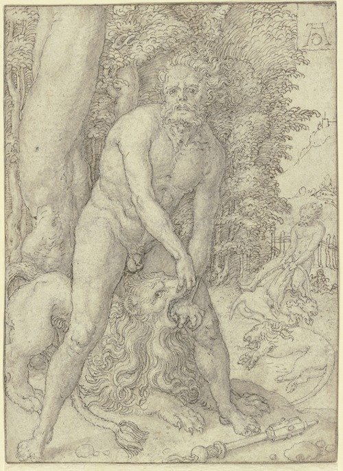 Herkules bezwingt den Nemäischen Löwen (1550) — Heinrich Aldegrever
