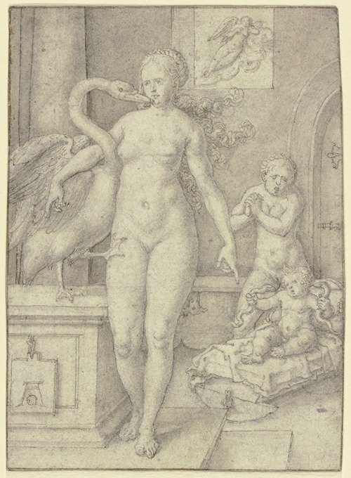 Herkules tötet die Schlangen; Leda mit dem Schwan (1550)