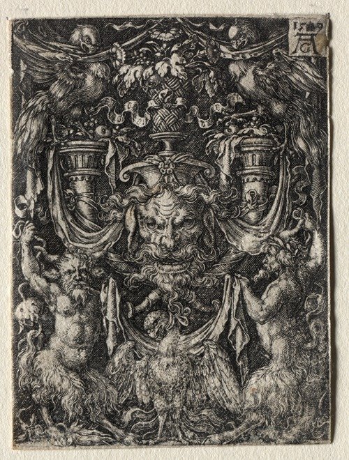 Ornament Design with a Mask and an Eagle between Two Fauns Below (1509) — Heinrich Aldegrever