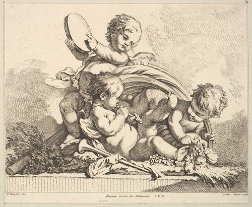 Three Cupids, Two Playing Music, One Holding Palm Leaves (After F. Boucher)